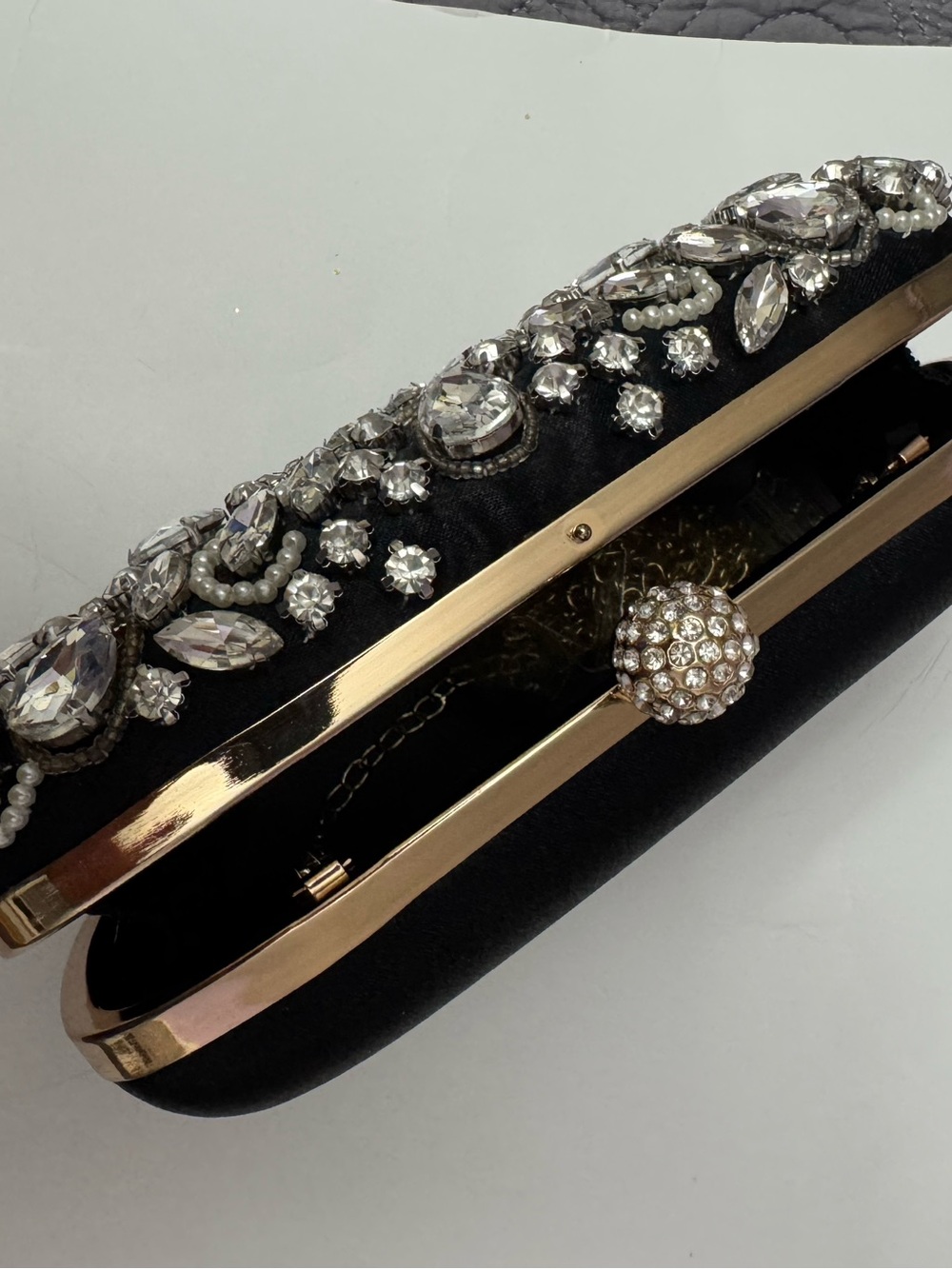 Embellished Black Evening Clutch with Crystal Accents